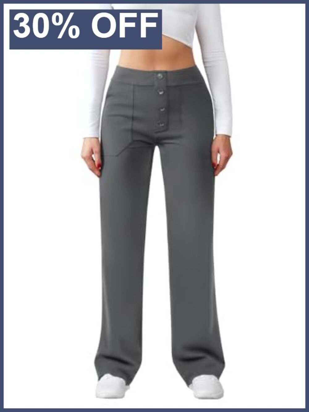High Waist Straight Leg Stretch Dress Pants Button Business Work Trousers